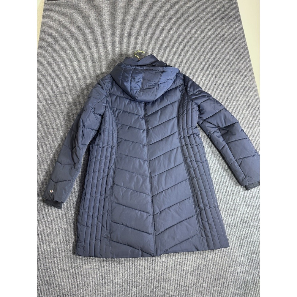Tommy Hilfiger Women's Navy Blue Hooded Long Puffer Coat Zip XL - Picture 8 of 12